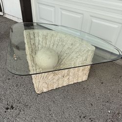1980s Glass Tesseleted Stone Coffe Table Midcentury Modern 