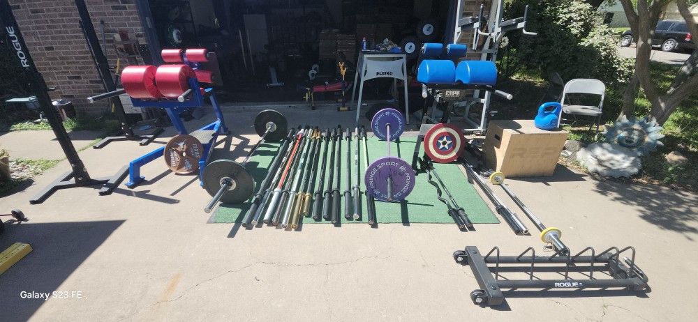 Huge Gym Equipment Sale Barbells Bumpers Racks Weights