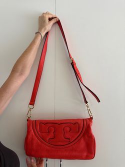 Tory Burch Thea Red Leather Foldover Crossbody Bag