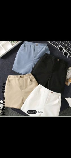 New Boys SHEIN Summer casual shorts 4pcs size 5 blue black tan & white