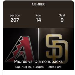 Tickets Padres Vs Diamondbacks. 19 Aug @ 5:30pm