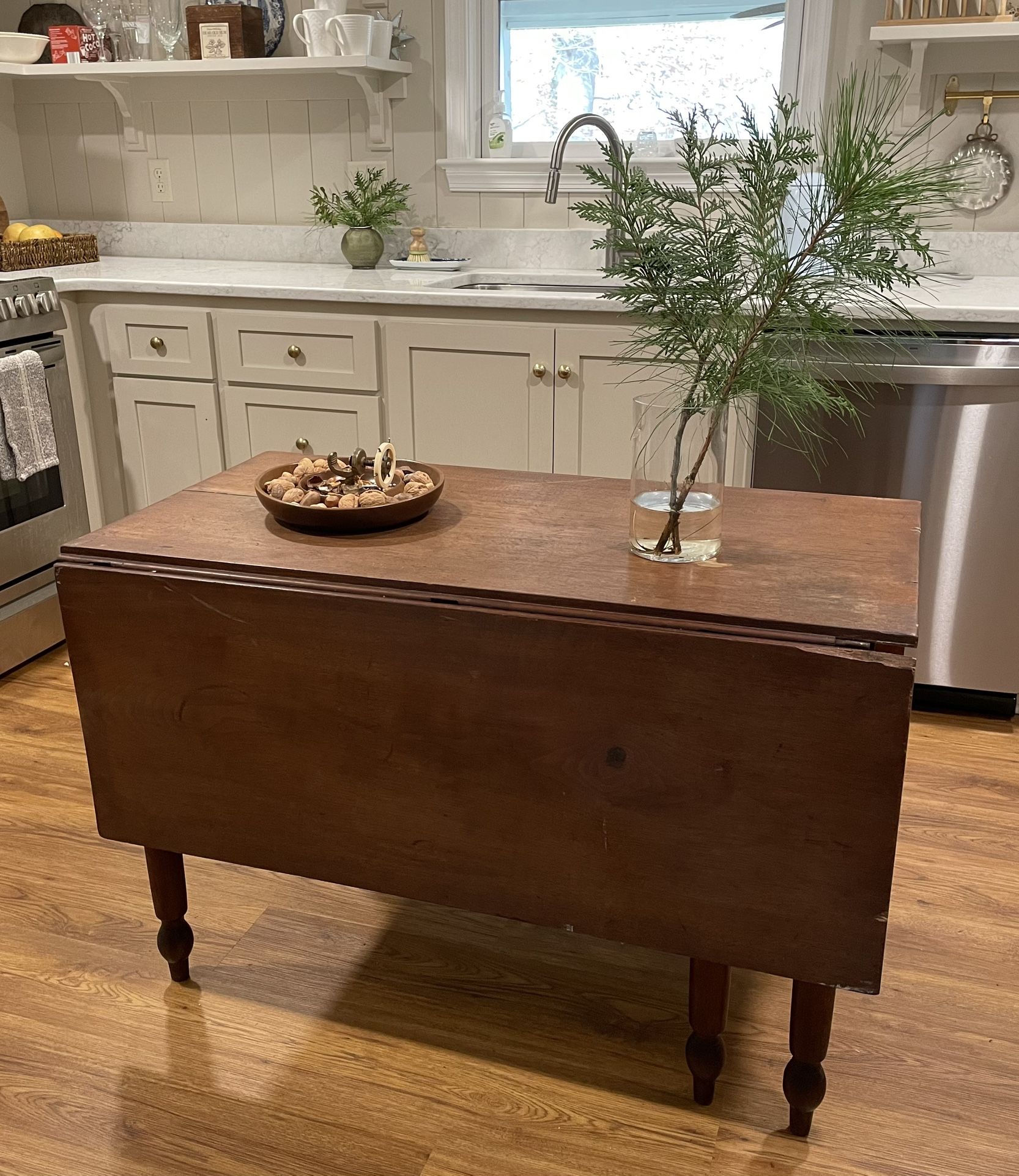 1920’s Solid Walnut Gate Leg Table With 2 Drop Leafs