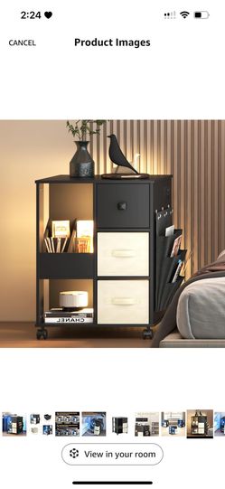 Nightstand with Charging Station, LED End Table with Drawers, Smart Nightstand with USB Ports, Modern Night Stand with Storage Shelves for Bedro