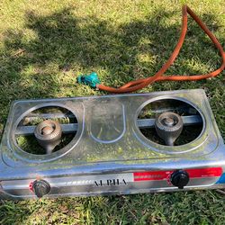 PROPANE STAINLESS 2 DOUBLE HEAD BURNER GAS STOVE 20000 BTU w/Gas Regulator Hose