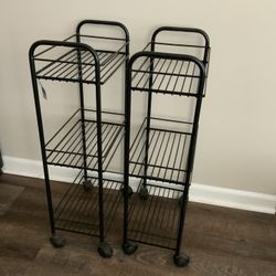 2x 3-Tier Metal Black Rolling Storage Cart Shelf Organizer