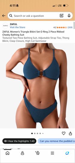 ZAFUL Women's Triangle Bikini Set O Ring 2 Piece Ribbed Cheeky Bathing Suit