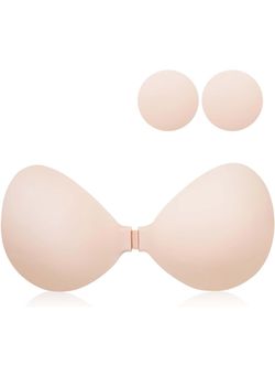 Adhesive sticky Bra- Strapless Push Up, Seamless Backless & Nipple Cover-B Cups