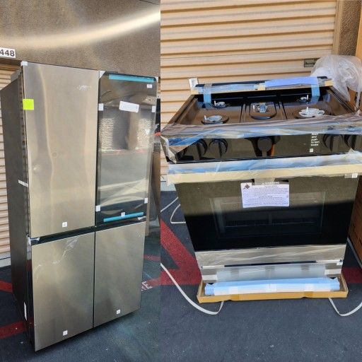 Combo Samsung Bespoke Family Hub Refrigerator Counter Depth And Gas Stove