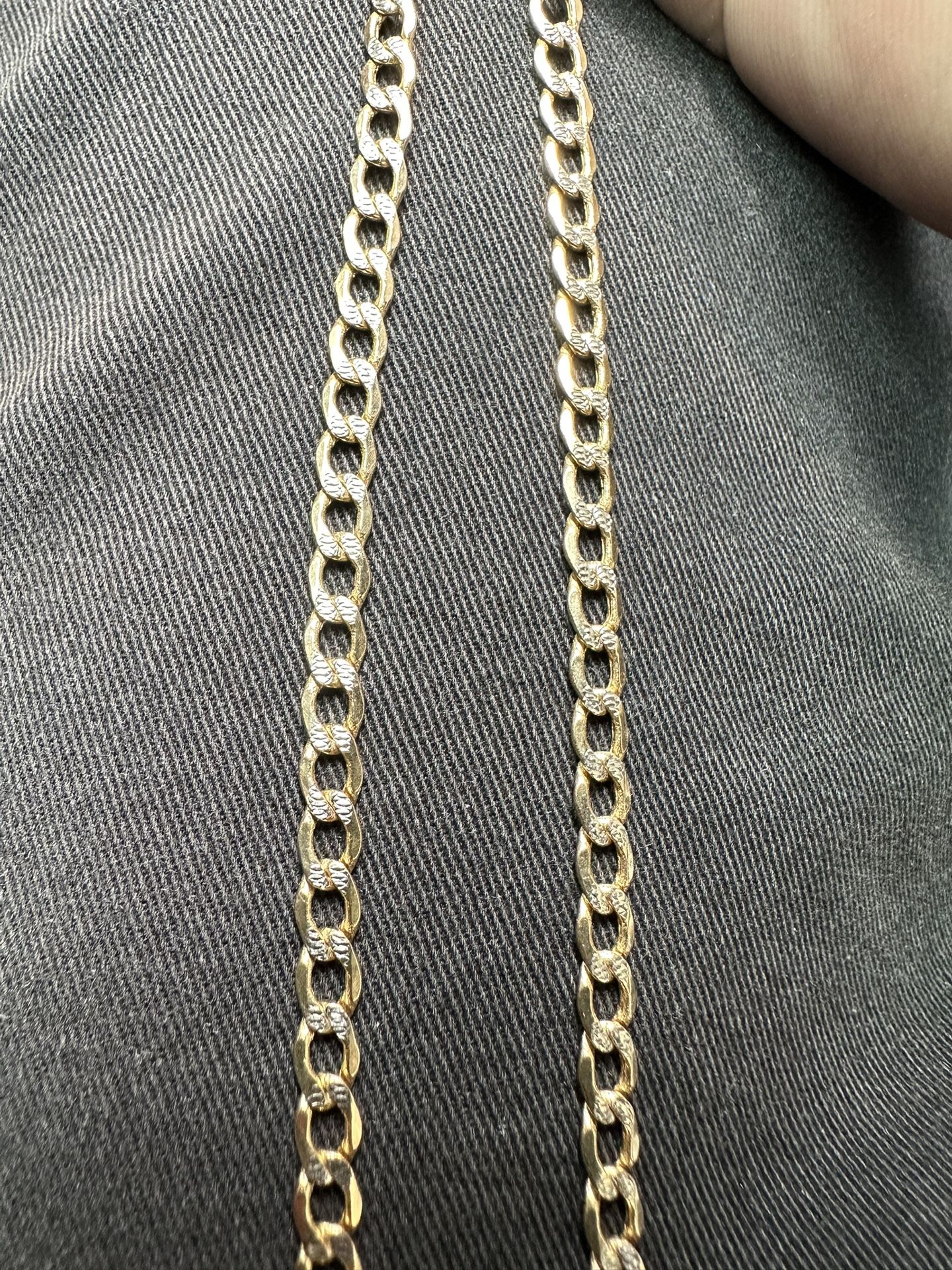Solid 14k Two-Tone Gold Cuban Link Chain Necklace 24” 4mm Wide