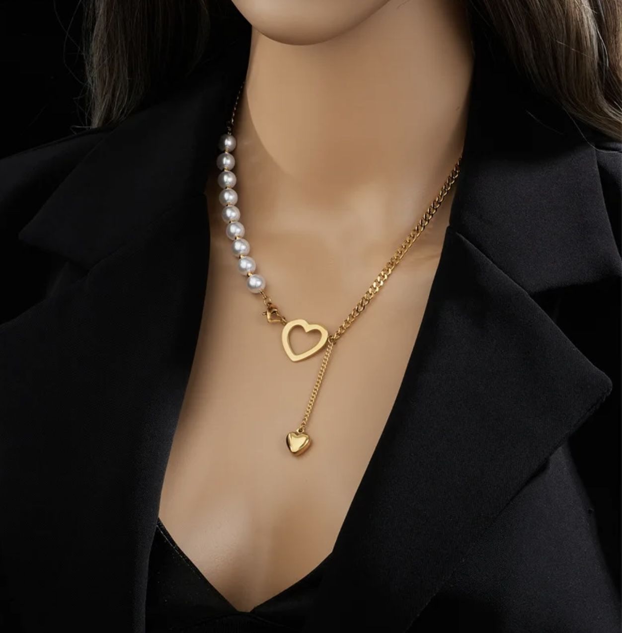 18k gold plated necklace pearl love heart pendant for women