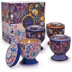 Scented Candles Set Natural Soy Wax Travel Tin Candles 4oz Aromatherapy Candles with Pedestal,Outdoor and Indoor Scented Candle for Stress Relief(Lemo