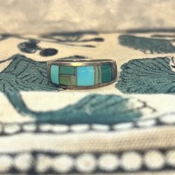 Sterling Silver Ring , Inlaid Turquoise Sz 9