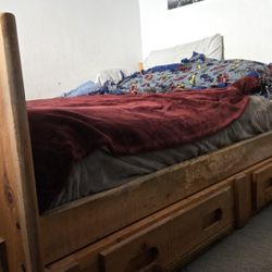 Full Size Solid Wood Bed Frame w/ Storage Drawers + Mattress (Optional)