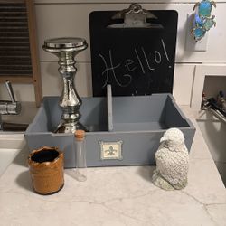 6 Items- Fleur de lis Tote, Mercury Glass Candlestick, Vintage Clipboard Chalkboard Etc! 