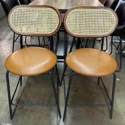 New assembled Set of 2 17X17X24inch Counter Height Bar Stools with Rattan Backs,Leather Cushion Stool Chair with Footrest,Bar Stool for Bistro/Pub/Kit