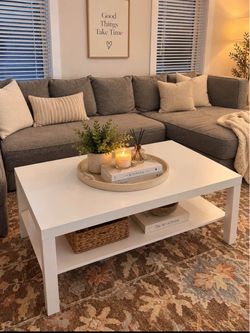 White Coffee Table with Storage Shelf