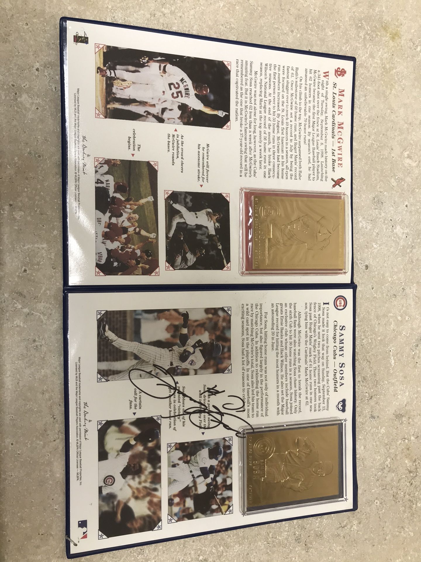 Mark McGwire & Sammy Sosa Autographed Dual 22kt Gold Commemorative Card Set