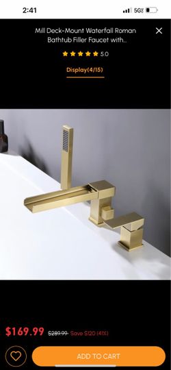 Mill Deck-Mount Waterfall Roman Bathtub Filler Faucet With Handshower In Brushed Gold Sh29
