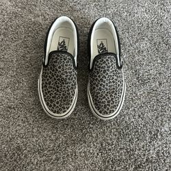 Vans Kids Black and Brown Leopard Slip-On Sneakers Size 5