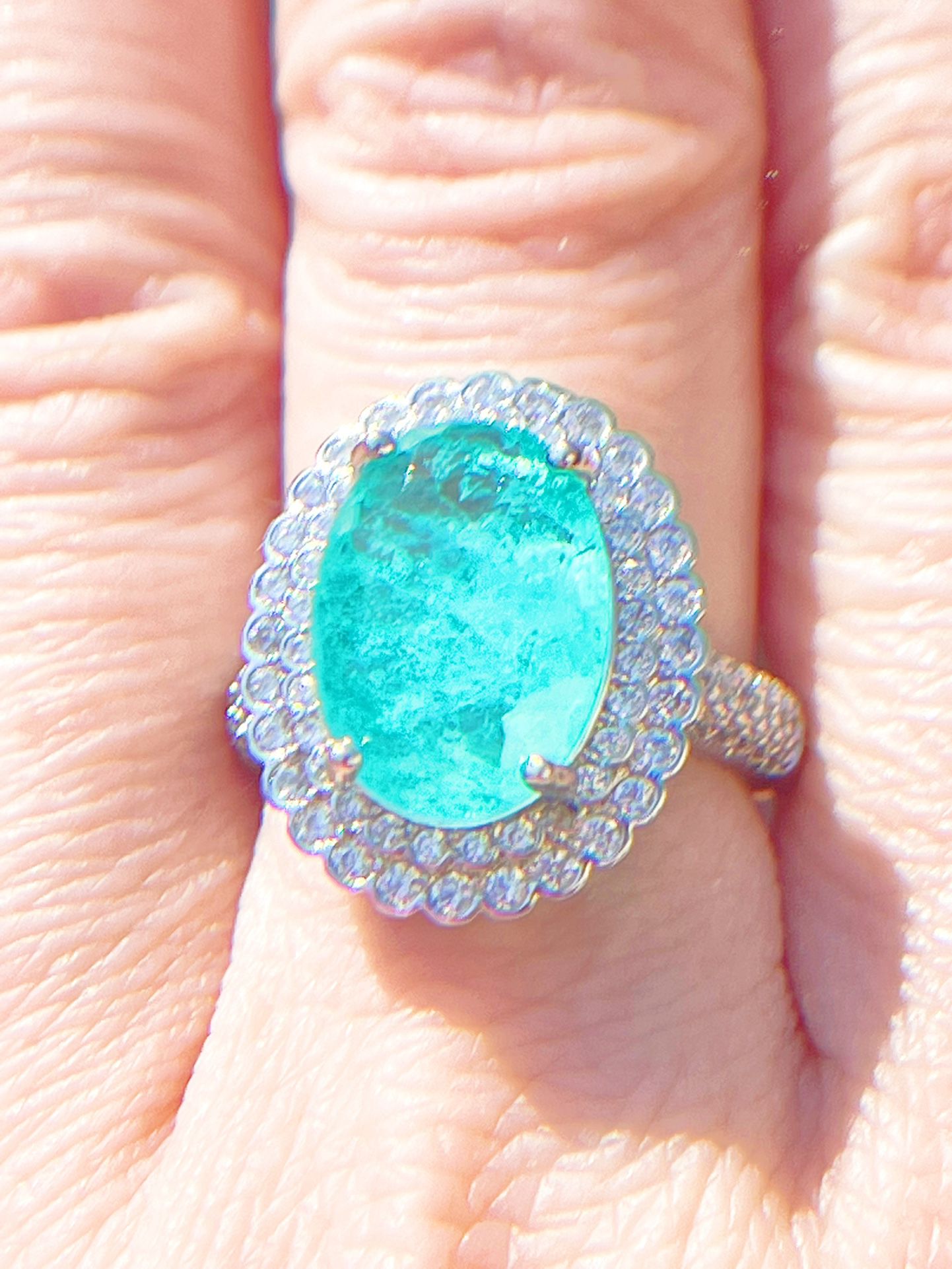 5ct Oval Paraiba Tourmaline Ring- Sterling Silver Engagement Ring