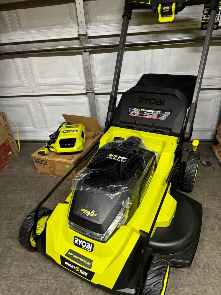 Riobi 80V HP Brushless Battery Cordless Electric 30 in. Multi-Blade Lawn Mower with Battery and Charger