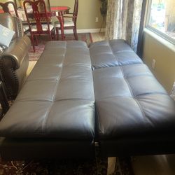 Dark Brown Leather Folding Sofa , Lounger, Day Bed 