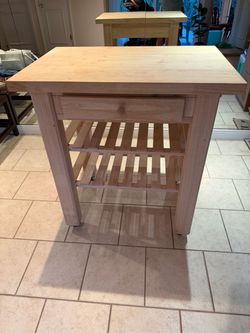 Solid Wood Kitchen Cart / Butcher Block Island with Drawer & Shelves
