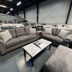 2pc Gray Sofa & Love Seat