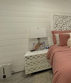 (2)$300 obo White Three Drawer mirror front nightstands