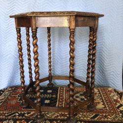 Antique Octagon Table Needlepoint Top Circa 1860s