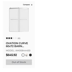 Ovation Shop Collection OVATION CURVE 60X72 BARN SHOWER DOOR. 