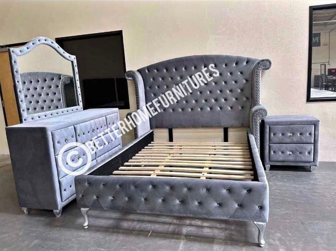 Queen Bed Frame With Rhinestones