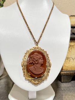 Antique Cameo on Pendant Rolled Gold Hand Carved Stone