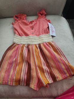 Girls Coral Striped Lace Romper with Tags