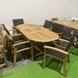 BRAND NEW Open Box 7 Piece Teak 100% FSC Solid Wood Oval Extendabele Table Patio & Outdoors Dining Set With Chairs
