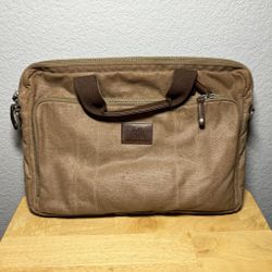 Johnston and Murphy Messenger Briefcase Bag - Brown Coated Canvas ~ Removable Shoulder Strap ~ Vintage Look in Excellent Condition
