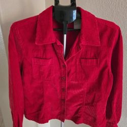Red Courdoroy  Button Up Jacket. L