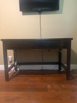 Dark Brown Wood Desk with Drawers