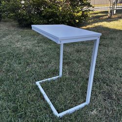 Modern White C-Shaped Side Table – Like New