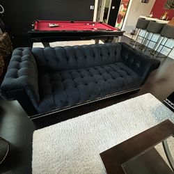 Beautiful tufted sofa and 2 chairs with custom velour reupholstery