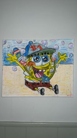 SpongeBob SquarePants Original Oil Pastel Drawing