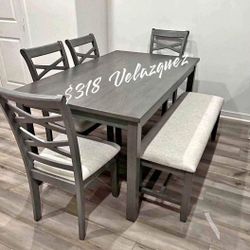 ✅️✅️6 pc  dining table set padded seat chairs and bench✅️✅️
