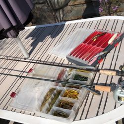 TWO (2) Shimano Casting Rods with Reels Plus Two Boxes with Lures & Worms-GREAT for BASS Fishing