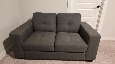 Living Spaces "Kyle" Charcoal Grey 2-Seater Loveseat Sofa