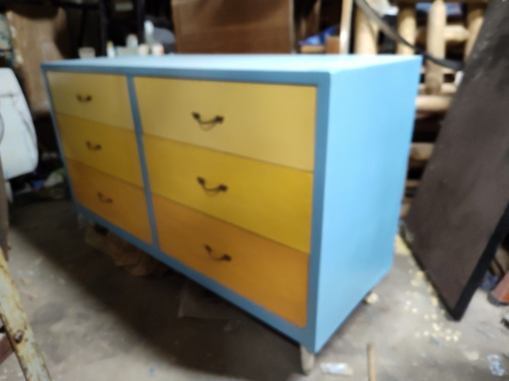 Blue Dresser With Yellow Ombre Drawers