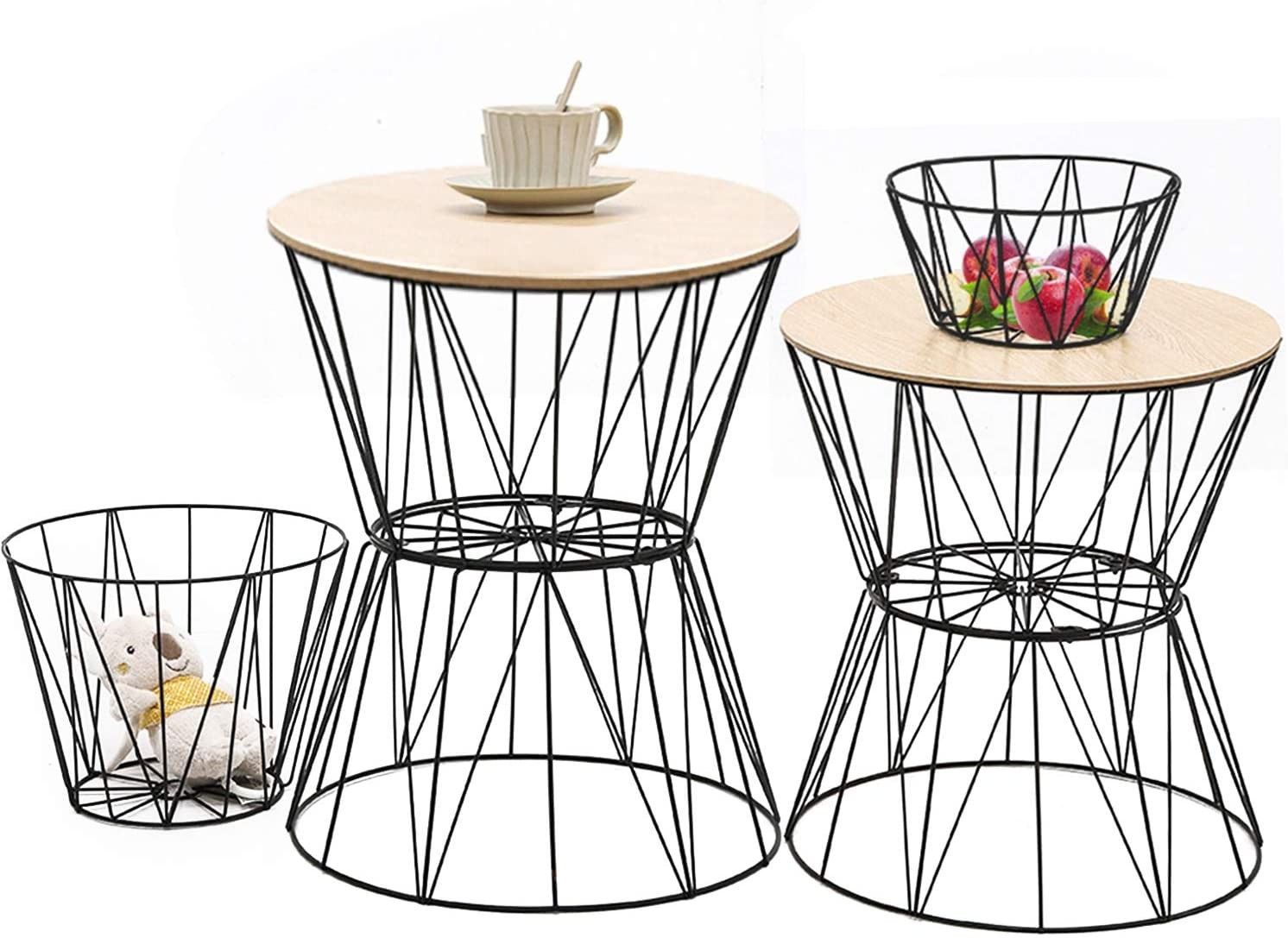 Round Based Set of 2-2 Extra Baskets, Decorative Storage for Living Room