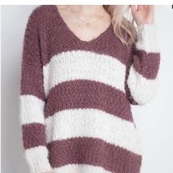 Women’s Altar'd State Pink and Cream V- Neck Sweater