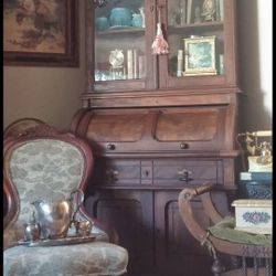 Antique Oak Cylinder Roll Top Desk Cupboard
