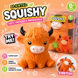 Scented Squishy Highland Cow Toy – Soft, Stretchy & Sweet Scented Sensory Toy Ages 6+