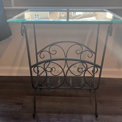 Glass Top Metal Table Magazine Rack Holder